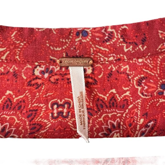 Free People Modified Peacemaker Black Red Print Long Sleeve Top Small - Picture 4 of 8